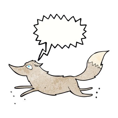 Konuşma baloncuğuyla koşan çizgi film kurdu