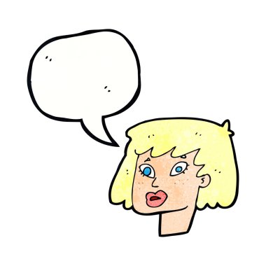 Konuşma baloncuklu güzel kadın yüzü.