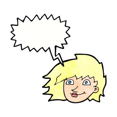 Konuşma baloncuklu bir kadın yüzü.