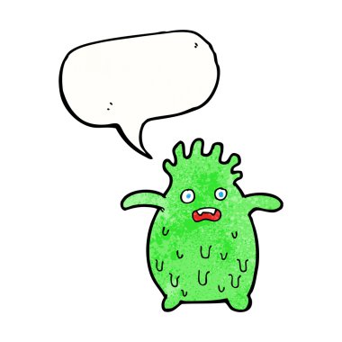 Konuşma baloncuklu komik balçık canavarı.