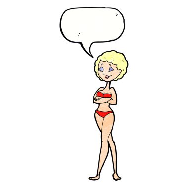çizgi film retro kadın bikini ile konuşma balonu