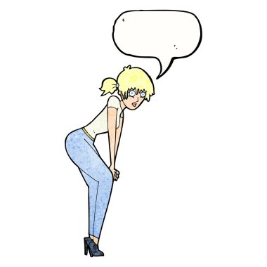 çizgi film kadın konuşma balonu ile poz