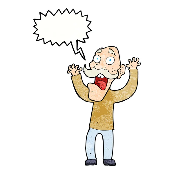 Cartoon old man getting a fright with speech bubble — Stock Vector