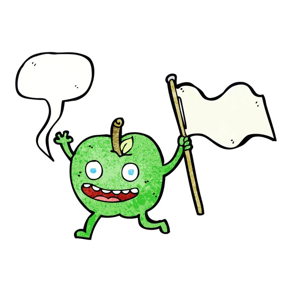 Manzana de dibujos animados con bandera con burbuja de habla — Vector de stock