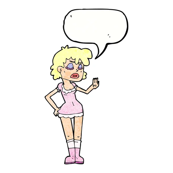 吹き出しを退けるジェスチャーを作る漫画女性 — ストックベクタ