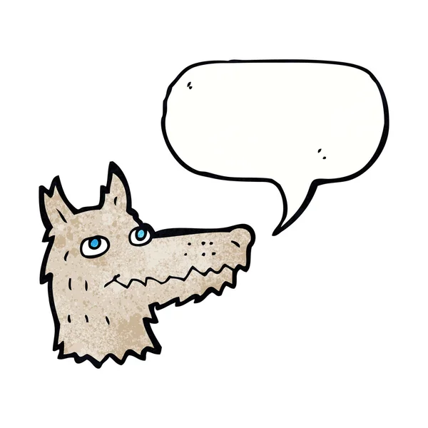 Cabeza de lobo de dibujos animados con burbuja de habla — Archivo Imágenes Vectoriales