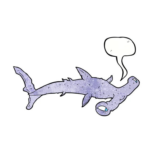 Tiburón martillo de dibujos animados con burbuja de habla — Vector de stock