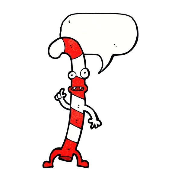 Cartoon dancing christmas candy cane with speech bubble — Stock Vector