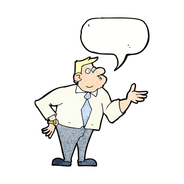 Cartoon zakenman vragen met spraakzeepbel — Stockvector