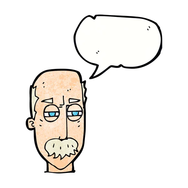 Cartoon annoyed old man with speech bubble — Stock Vector