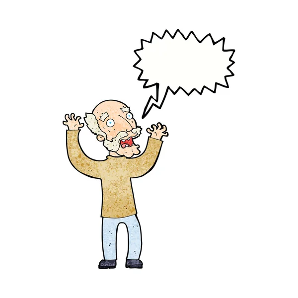 Cartoon terrified old man with speech bubble — Stock Vector