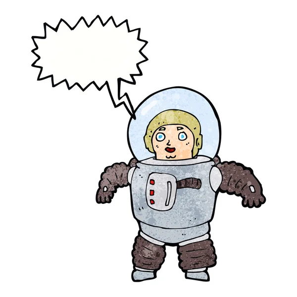 Cartoon space man with speech bubble — Stock Vector