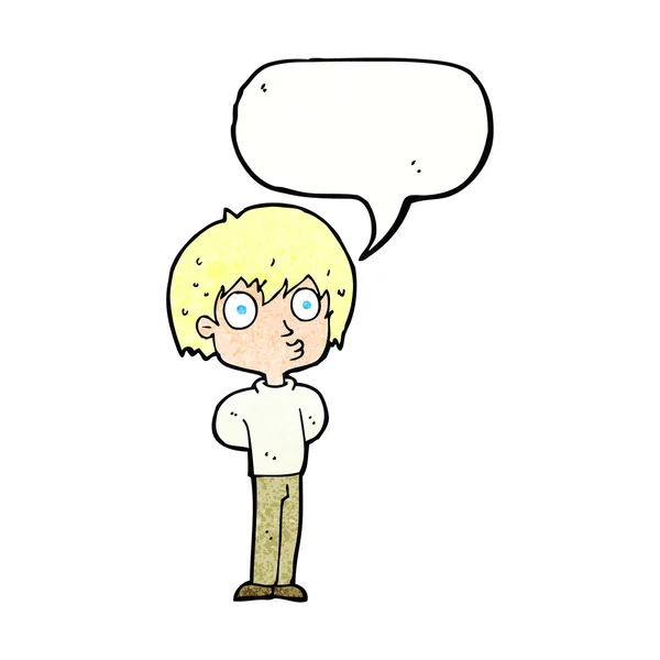Karikatur beeindruckte Junge mit Sprechblase — Stockvektor