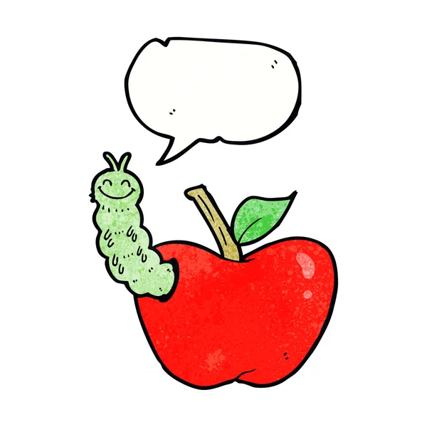 Cartoon-Apfel mit Käfer mit Sprechblase — Stockvektor