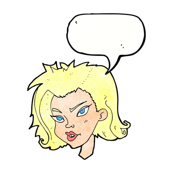 Karikatur weibliches Gesicht mit Sprechblase — Stockvektor