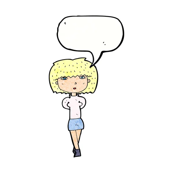 Karikatur schüchterne Frau mit Sprechblase — Stockvektor