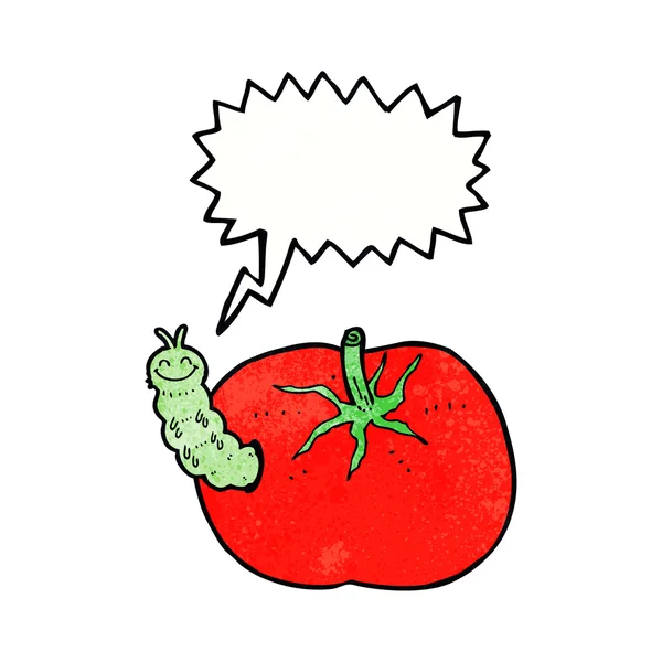 Tomate de dessin animé avec insecte avec bulle de parole — Image vectorielle