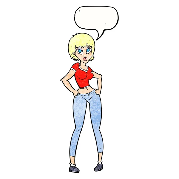 Cartoon mooie vrouw met tekstballon — Stockvector