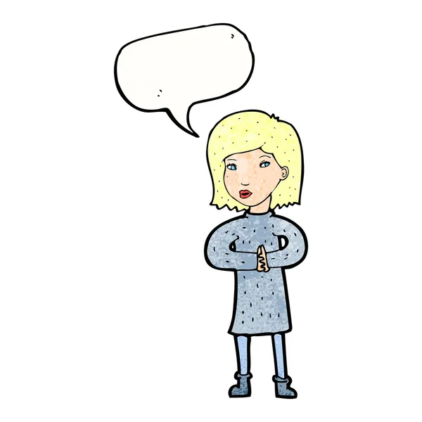 Cartoon calm woman with speech bubble — Stock Vector