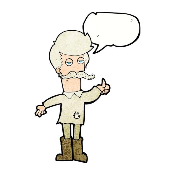 Dessin animé vieil homme en vêtements pauvres avec bulle de parole — Image vectorielle