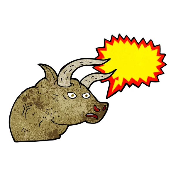 Tête de taureau en colère dessin animé avec bulle de parole — Image vectorielle