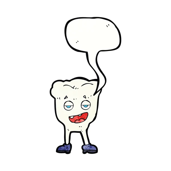 Cartoon tooth looking smug with speech bubble — Stock Vector