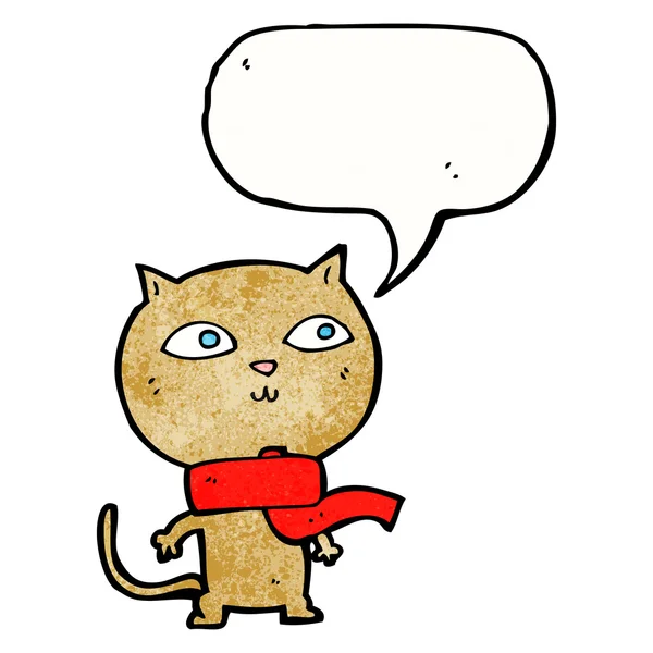 Karikatur lustige Katze trägt Schal mit Sprechblase — Stockvektor