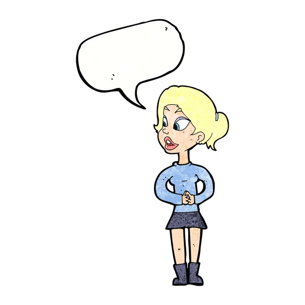 Chica de dibujos animados hablando con la burbuja del habla — Vector de stock