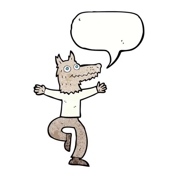 Cartoon wolf man met spraakbel — Stockvector