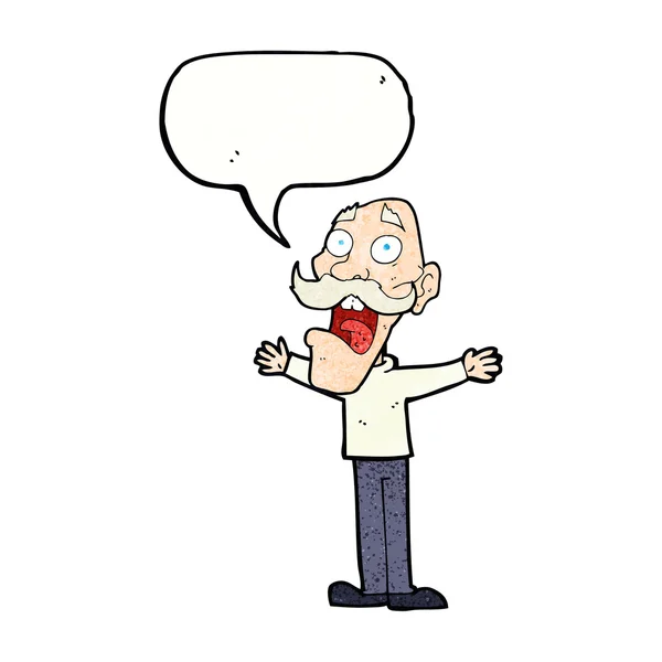 Cartoon stressed old man with speech bubble — Stock Vector