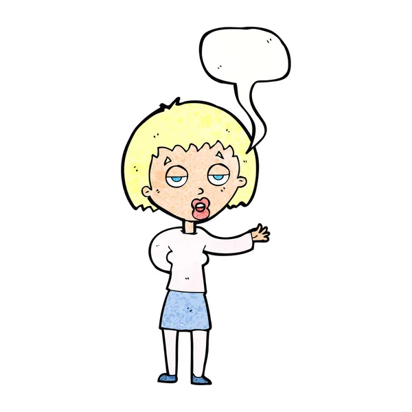 Cartoon bored woman with speech bubble — Stock Vector