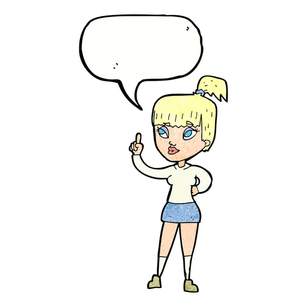 Cartoon attractive girl with idea with speech bubble — Stock Vector