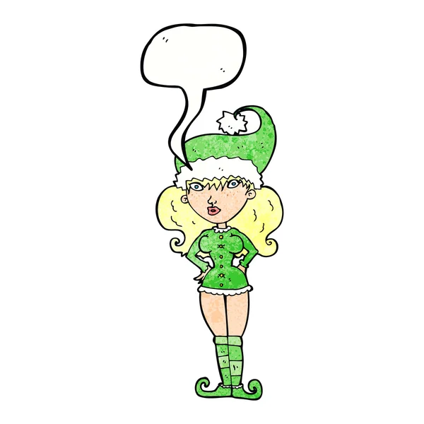 Dessin animé aidante du Père Noël femme avec bulle de parole — Image vectorielle