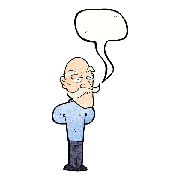 Cartoon old man with mustache with speech bubble — Stock Vector