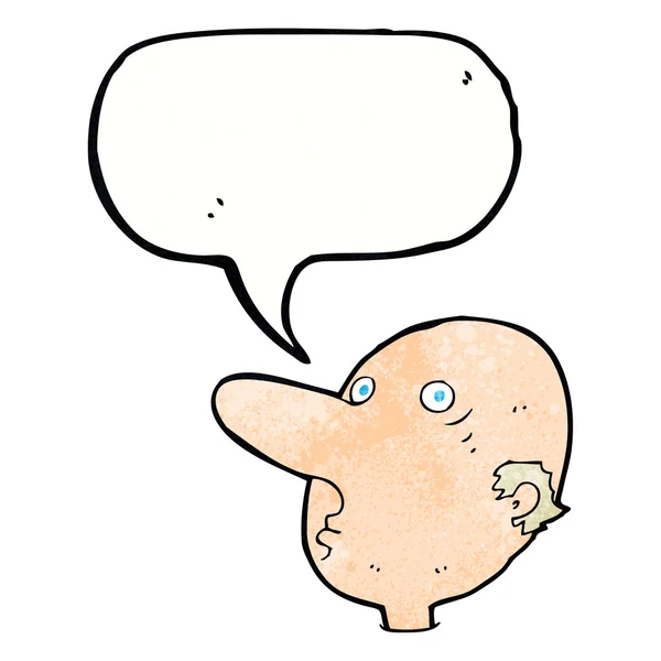 Καρτούν φαλάκρα άνθρωπος με φούσκα ομιλία — Διανυσματικό Αρχείο