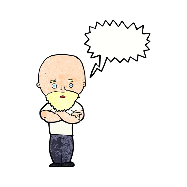 Cartone animato uomo calvo scioccato con barba con bolla discorso — Vettoriale Stock