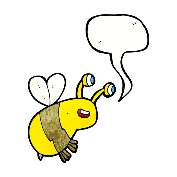 Dibujos animados abeja feliz con burbuja de habla — Vector de stock