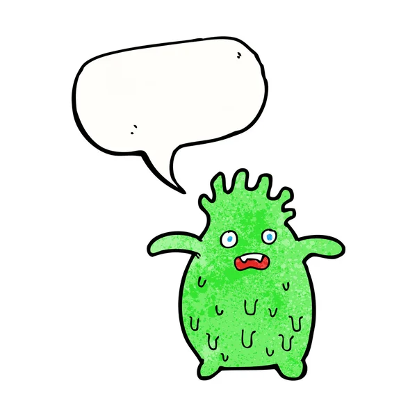 Cartoon funny slime monster with speech bubble — Stock Vector