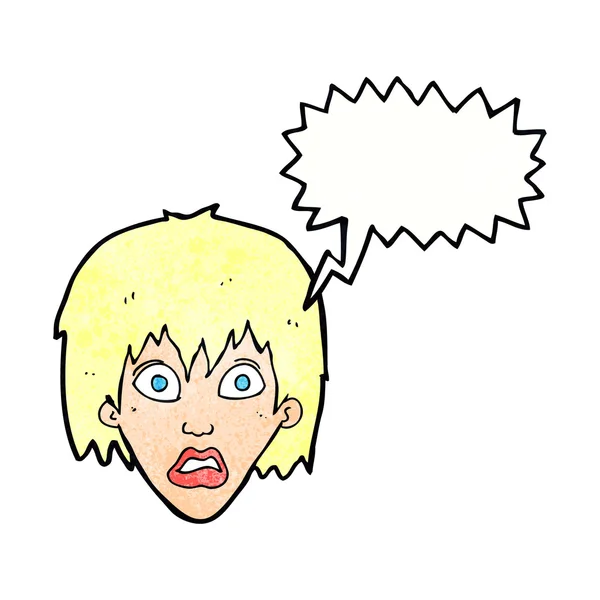 Cartone animato donna spaventata con bolla discorso — Vettoriale Stock