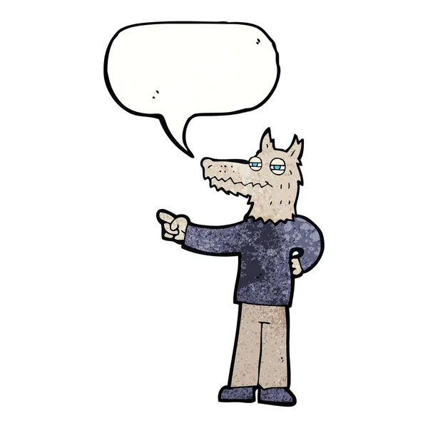 Kreskówka wskazując wilk człowiek z bańki mowy — Wektor stockowy