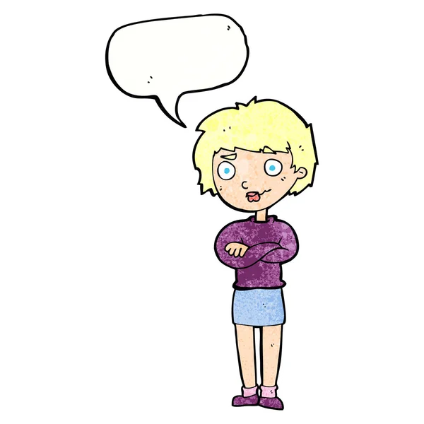 Cartoon geërgerd vrouw met tekstballon — Stockvector