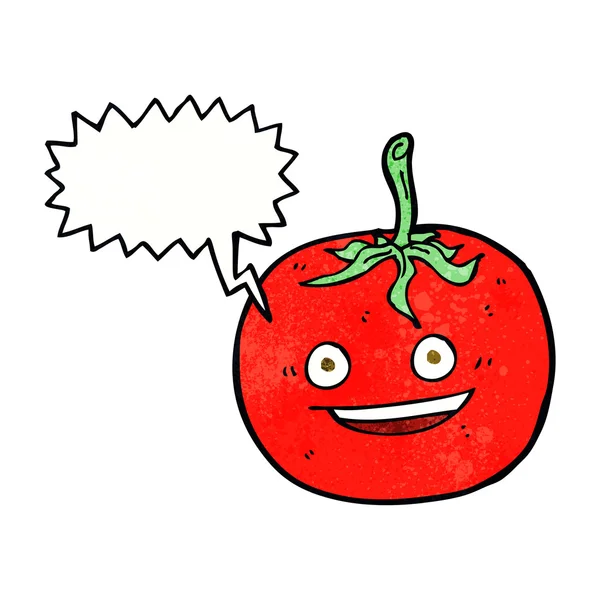 Tomate de dibujos animados con burbuja de habla — Vector de stock