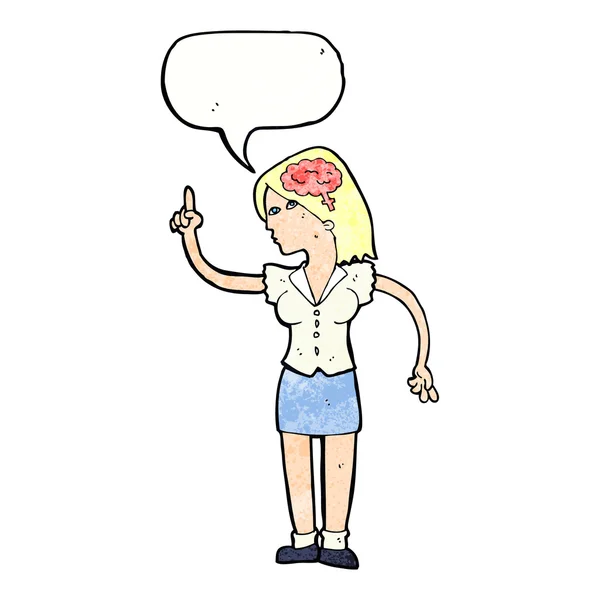 Cartoon woman with clever idea with speech bubble — Stock Vector
