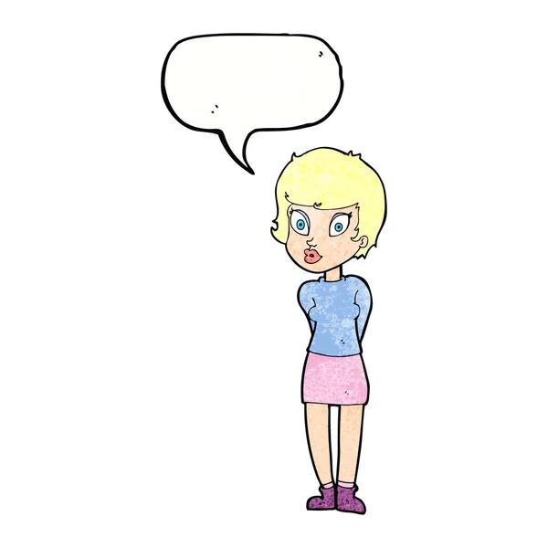Cartone animato bella donna con bolla discorso — Vettoriale Stock
