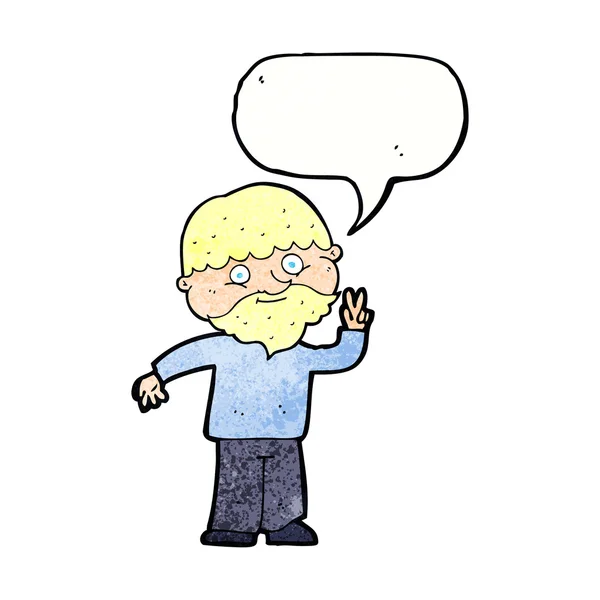 Dessin animé homme donnant signe de paix avec bulle de parole — Image vectorielle