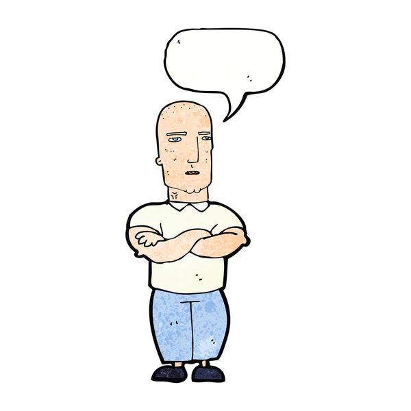 Cartoon annoyed bald man with speech bubble — Stock Vector