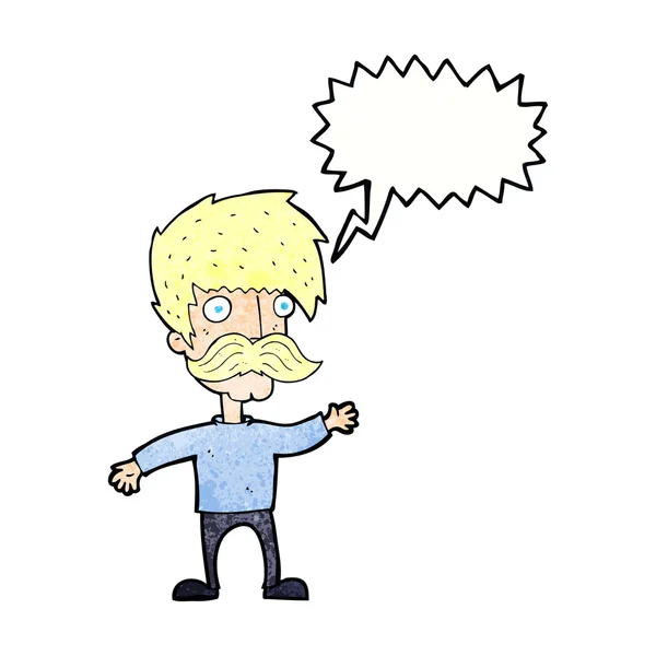 Cartoon man met snor zwaaien met spraakbel — Stockvector
