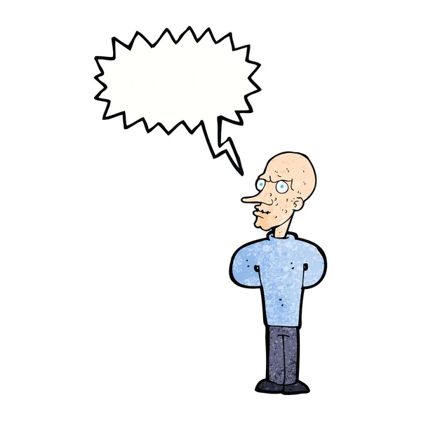Cartoon evil bald man with speech bubble — Stock Vector