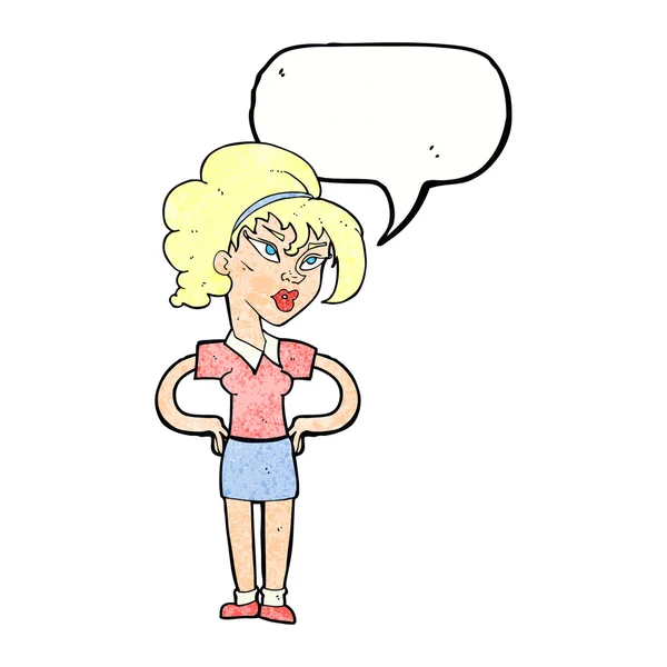 スピーチバブルのある腰を持つ漫画の女性 — ストックベクタ