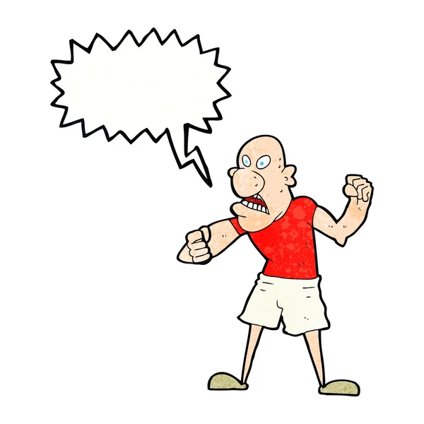 Cartone animato uomo violento con bolla discorso — Vettoriale Stock
